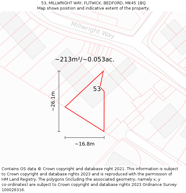 53, MILLWRIGHT WAY, FLITWICK, BEDFORD, MK45 1BQ: Plot and title map
