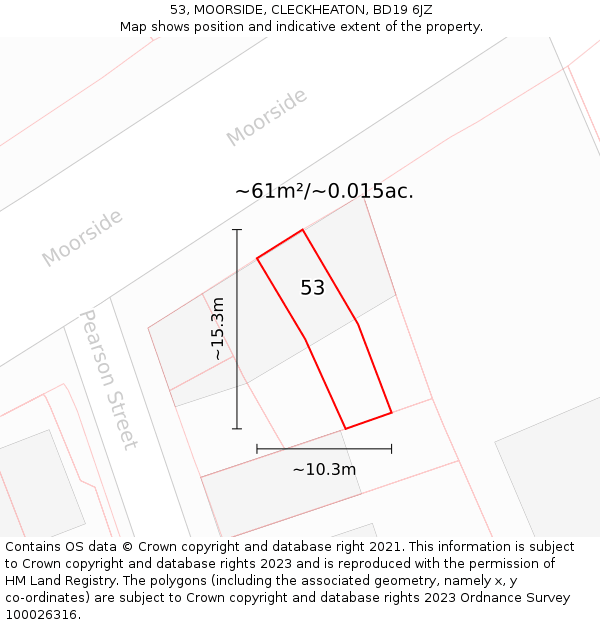 53, MOORSIDE, CLECKHEATON, BD19 6JZ: Plot and title map
