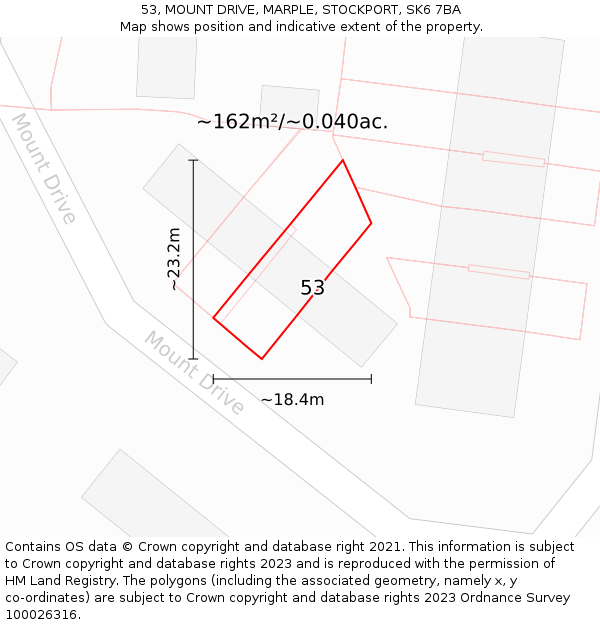 53, MOUNT DRIVE, MARPLE, STOCKPORT, SK6 7BA: Plot and title map
