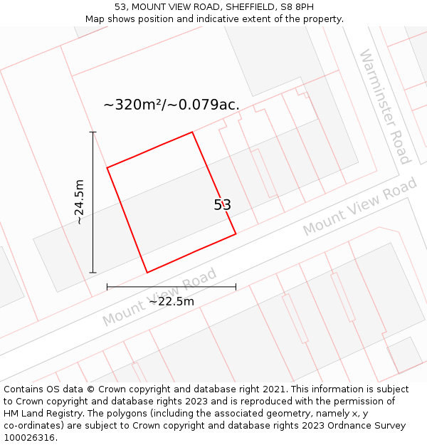 53, MOUNT VIEW ROAD, SHEFFIELD, S8 8PH: Plot and title map