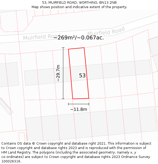 53, MUIRFIELD ROAD, WORTHING, BN13 2NB: Plot and title map