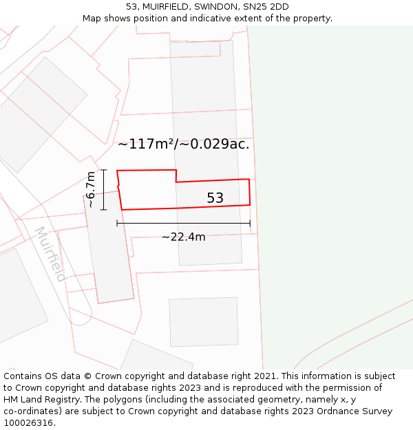 53, MUIRFIELD, SWINDON, SN25 2DD: Plot and title map