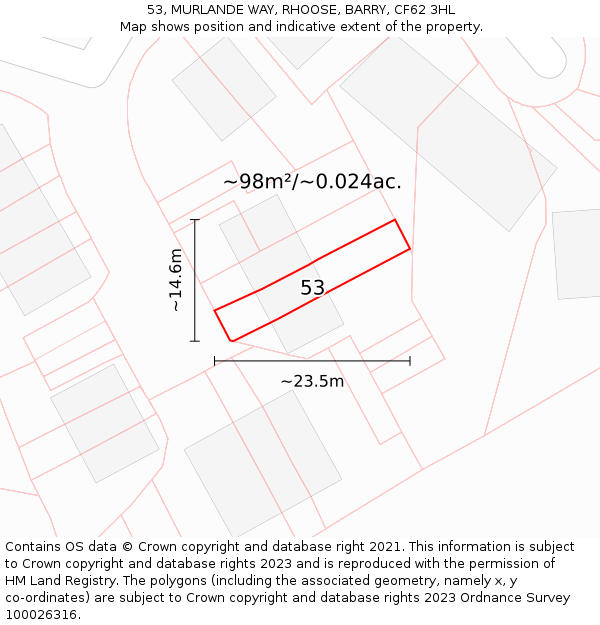 53, MURLANDE WAY, RHOOSE, BARRY, CF62 3HL: Plot and title map
