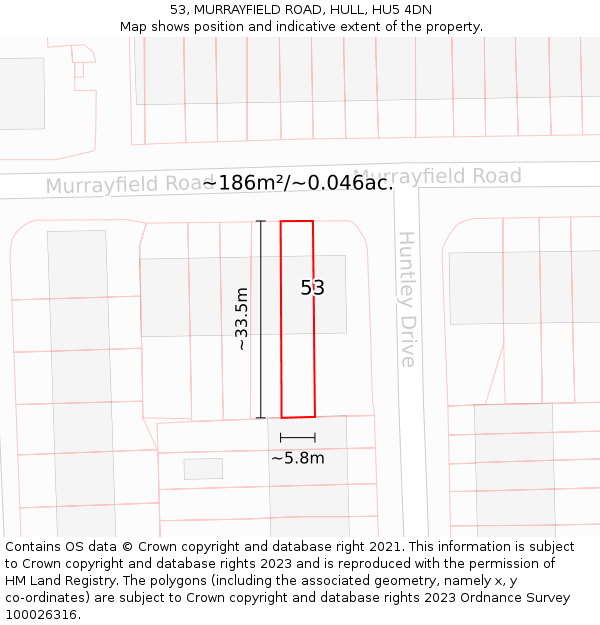 53, MURRAYFIELD ROAD, HULL, HU5 4DN: Plot and title map