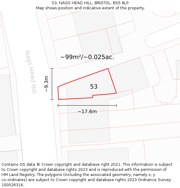 53, NAGS HEAD HILL, BRISTOL, BS5 8LP: Plot and title map
