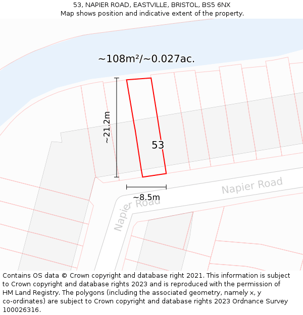 53, NAPIER ROAD, EASTVILLE, BRISTOL, BS5 6NX: Plot and title map