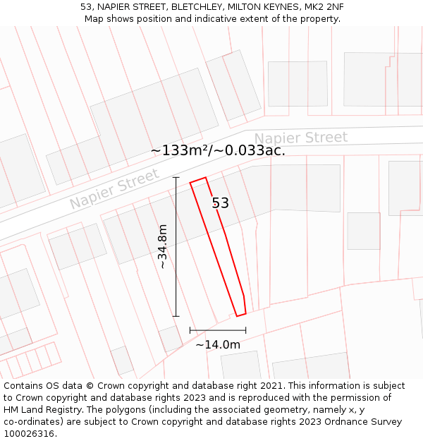 53, NAPIER STREET, BLETCHLEY, MILTON KEYNES, MK2 2NF: Plot and title map