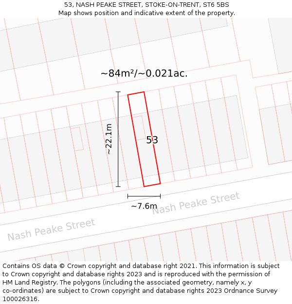 53, NASH PEAKE STREET, STOKE-ON-TRENT, ST6 5BS: Plot and title map