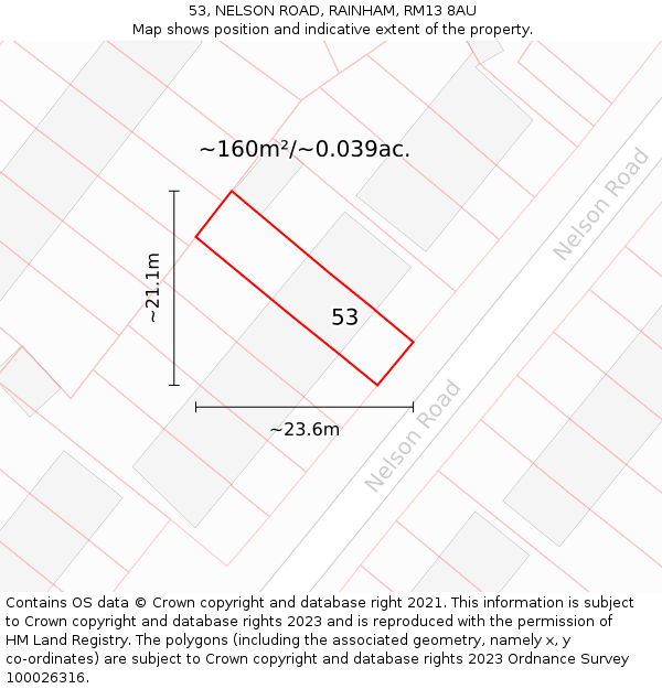 53, NELSON ROAD, RAINHAM, RM13 8AU: Plot and title map
