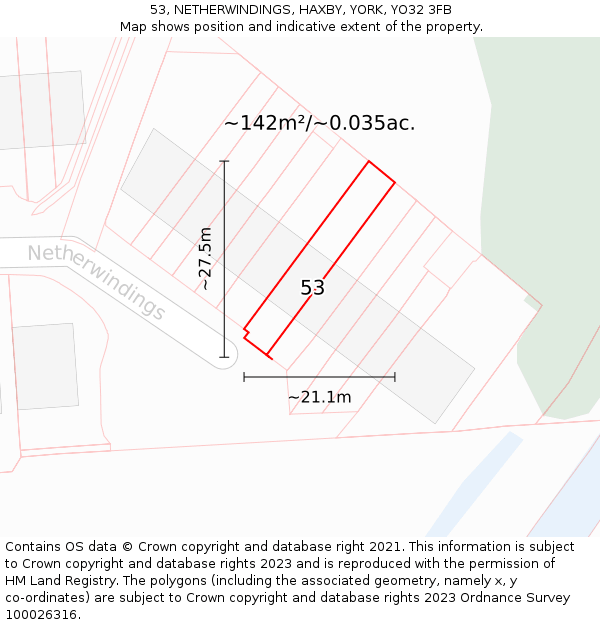 53, NETHERWINDINGS, HAXBY, YORK, YO32 3FB: Plot and title map