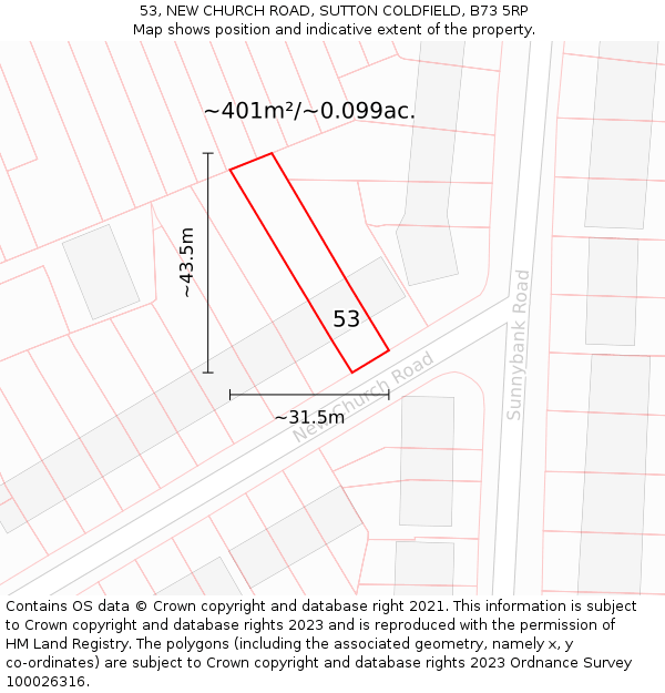 53, NEW CHURCH ROAD, SUTTON COLDFIELD, B73 5RP: Plot and title map
