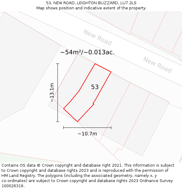 53, NEW ROAD, LEIGHTON BUZZARD, LU7 2LS: Plot and title map