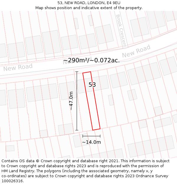53, NEW ROAD, LONDON, E4 9EU: Plot and title map