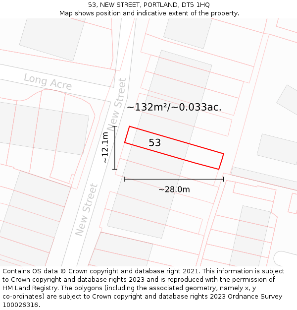 53, NEW STREET, PORTLAND, DT5 1HQ: Plot and title map