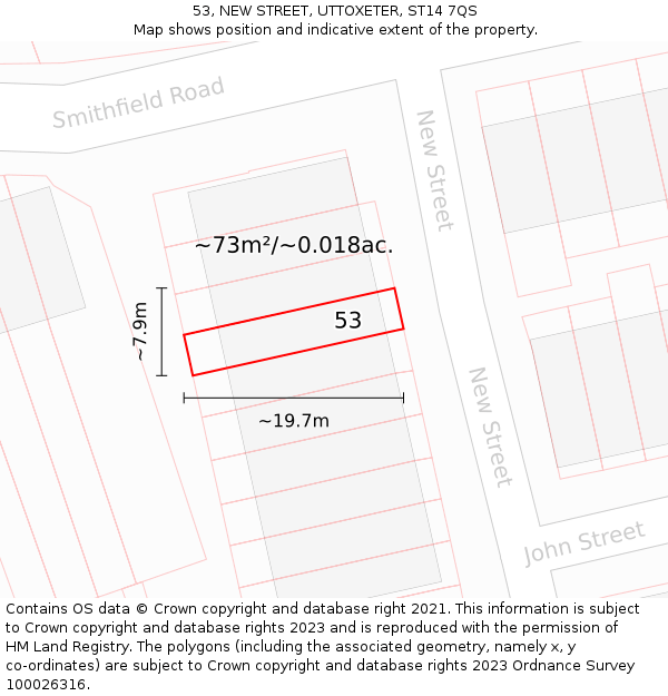 53, NEW STREET, UTTOXETER, ST14 7QS: Plot and title map