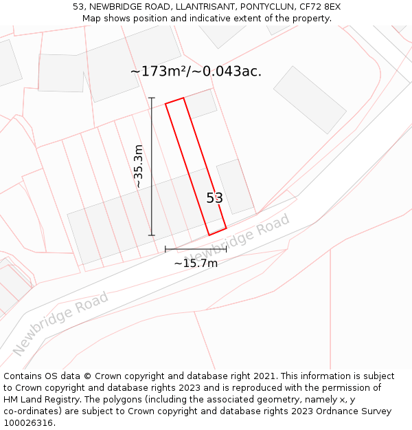 53, NEWBRIDGE ROAD, LLANTRISANT, PONTYCLUN, CF72 8EX: Plot and title map
