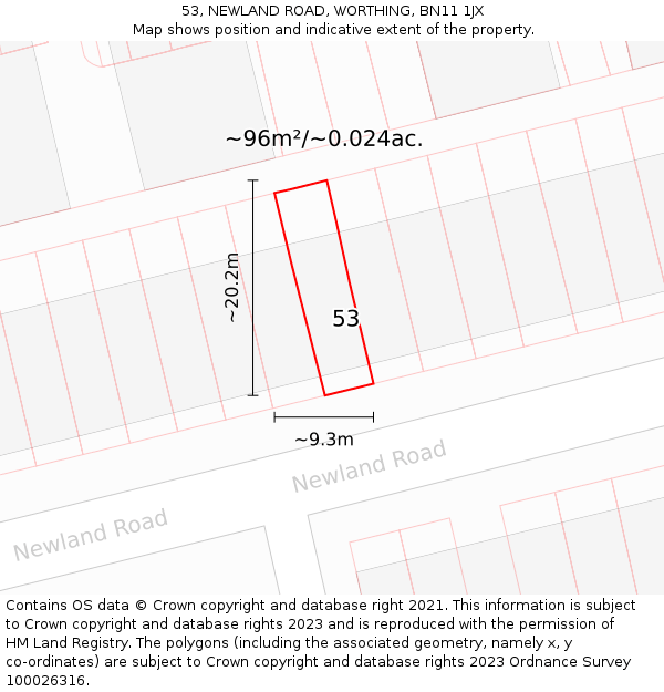 53, NEWLAND ROAD, WORTHING, BN11 1JX: Plot and title map