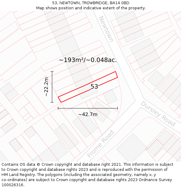 53, NEWTOWN, TROWBRIDGE, BA14 0BD: Plot and title map