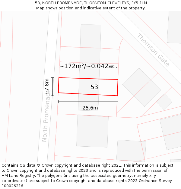 53, NORTH PROMENADE, THORNTON-CLEVELEYS, FY5 1LN: Plot and title map