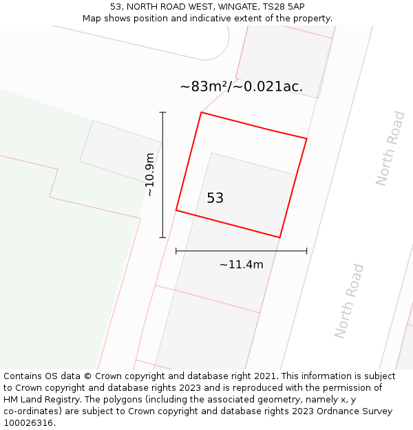 53, NORTH ROAD WEST, WINGATE, TS28 5AP: Plot and title map