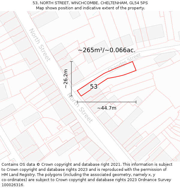 53, NORTH STREET, WINCHCOMBE, CHELTENHAM, GL54 5PS: Plot and title map