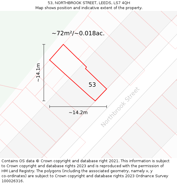 53, NORTHBROOK STREET, LEEDS, LS7 4QH: Plot and title map