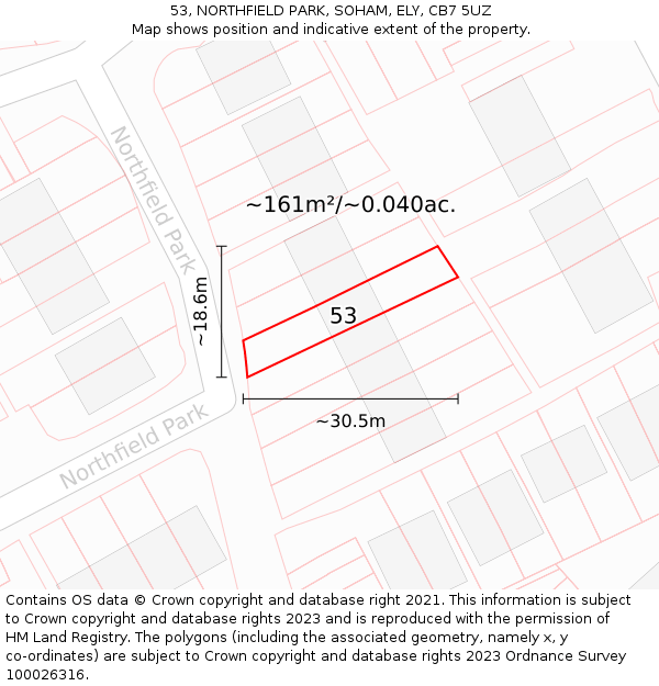 53, NORTHFIELD PARK, SOHAM, ELY, CB7 5UZ: Plot and title map