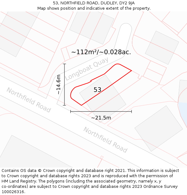 53, NORTHFIELD ROAD, DUDLEY, DY2 9JA: Plot and title map