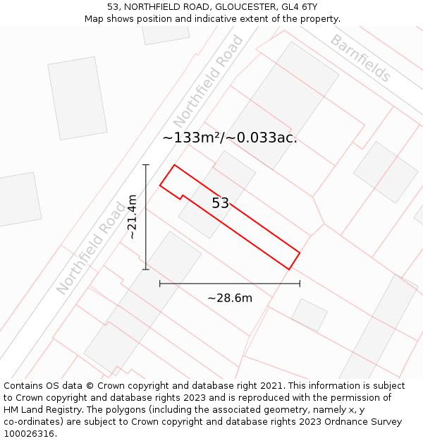 53, NORTHFIELD ROAD, GLOUCESTER, GL4 6TY: Plot and title map