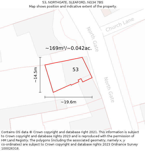 53, NORTHGATE, SLEAFORD, NG34 7BS: Plot and title map