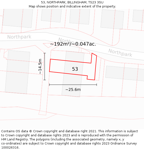53, NORTHPARK, BILLINGHAM, TS23 3SU: Plot and title map