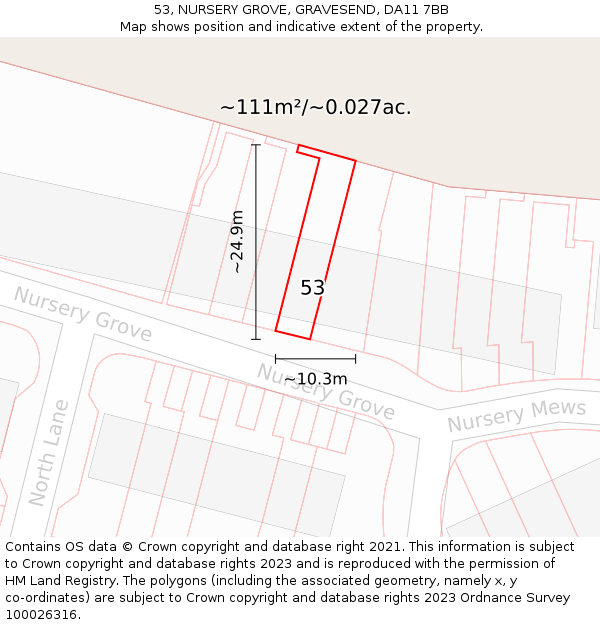 53, NURSERY GROVE, GRAVESEND, DA11 7BB: Plot and title map