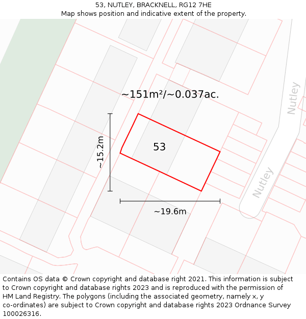53, NUTLEY, BRACKNELL, RG12 7HE: Plot and title map
