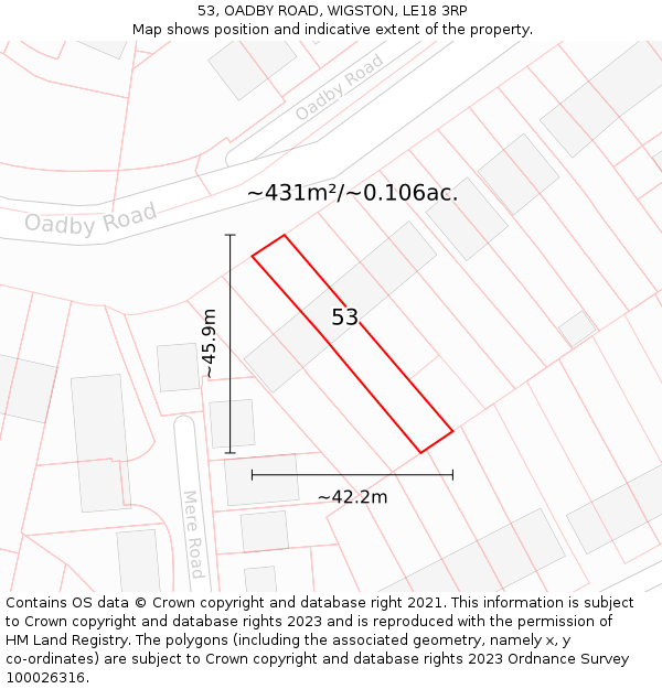 53, OADBY ROAD, WIGSTON, LE18 3RP: Plot and title map