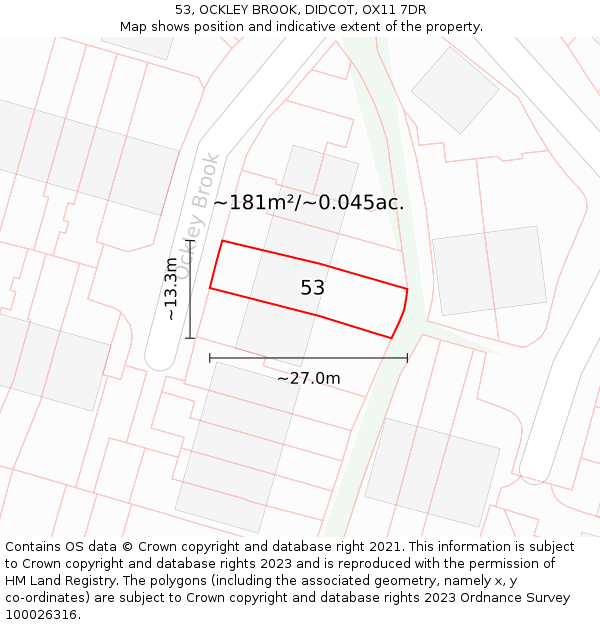 53, OCKLEY BROOK, DIDCOT, OX11 7DR: Plot and title map