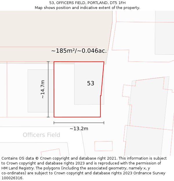 53, OFFICERS FIELD, PORTLAND, DT5 1FH: Plot and title map