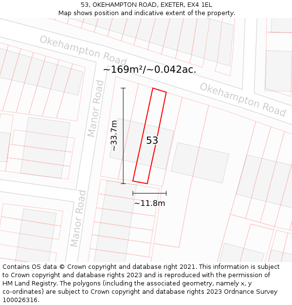 53, OKEHAMPTON ROAD, EXETER, EX4 1EL: Plot and title map