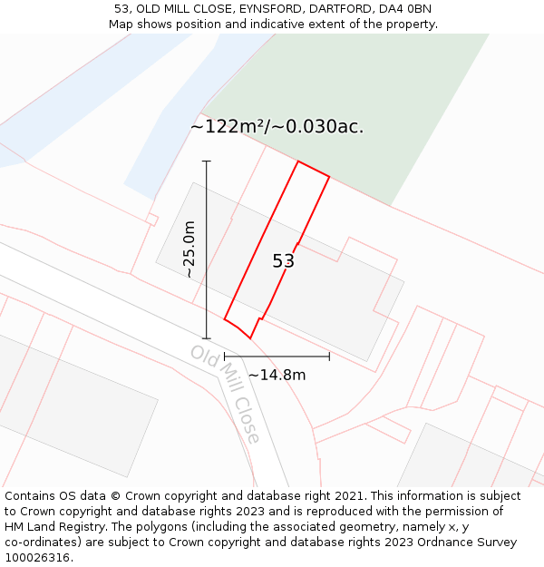 53, OLD MILL CLOSE, EYNSFORD, DARTFORD, DA4 0BN: Plot and title map