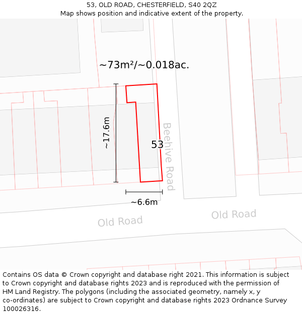 53, OLD ROAD, CHESTERFIELD, S40 2QZ: Plot and title map