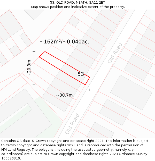 53, OLD ROAD, NEATH, SA11 2BT: Plot and title map