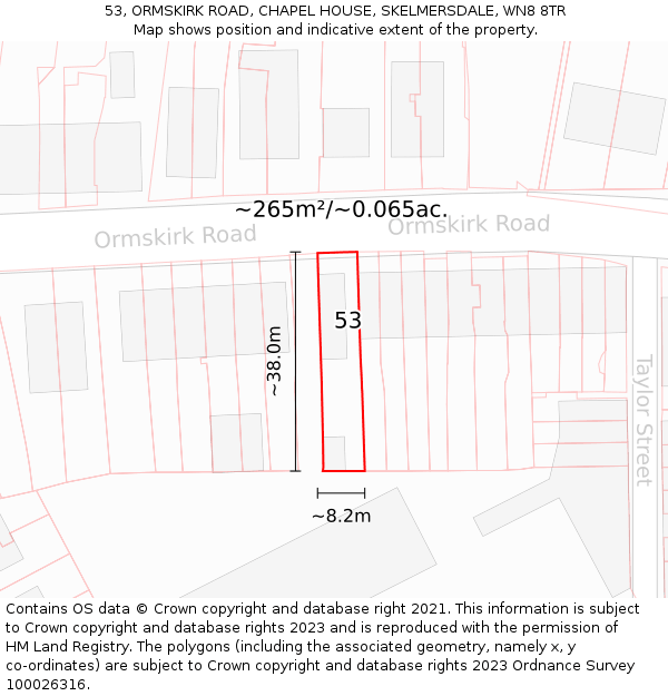 53, ORMSKIRK ROAD, CHAPEL HOUSE, SKELMERSDALE, WN8 8TR: Plot and title map
