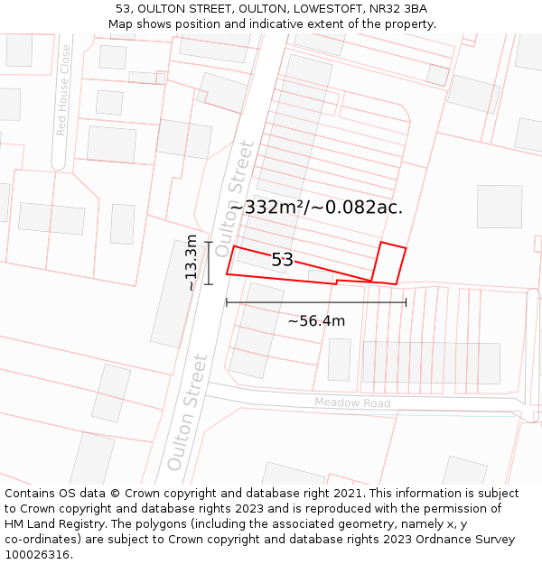 53, OULTON STREET, OULTON, LOWESTOFT, NR32 3BA: Plot and title map