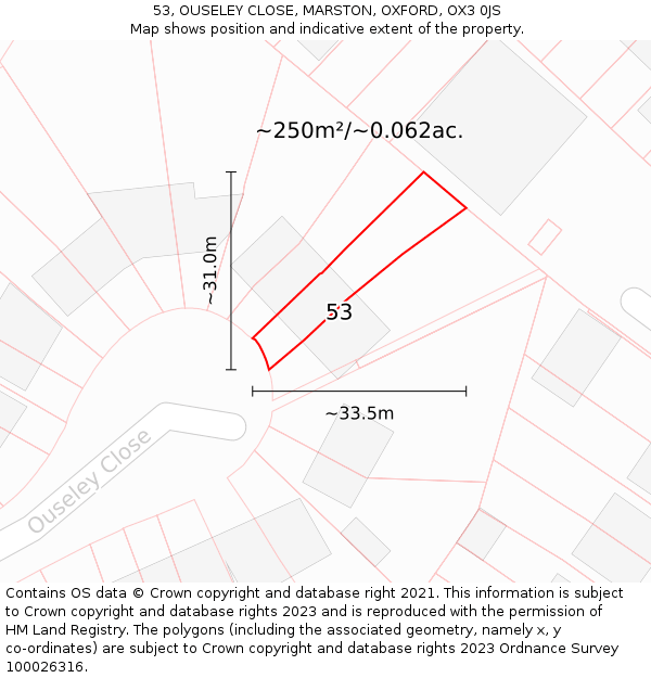 53, OUSELEY CLOSE, MARSTON, OXFORD, OX3 0JS: Plot and title map