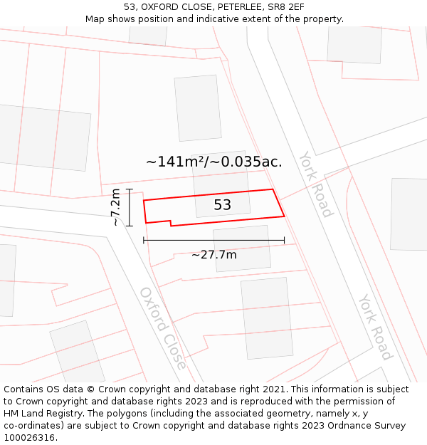 53, OXFORD CLOSE, PETERLEE, SR8 2EF: Plot and title map