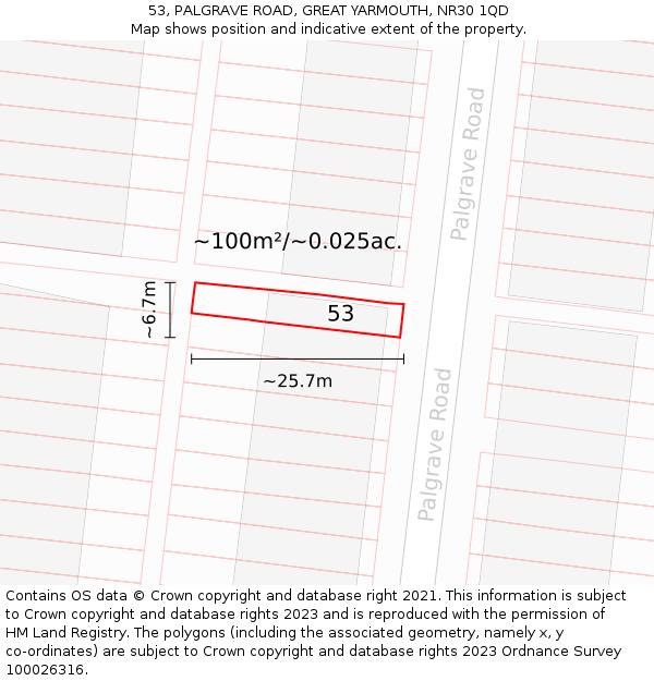 53, PALGRAVE ROAD, GREAT YARMOUTH, NR30 1QD: Plot and title map