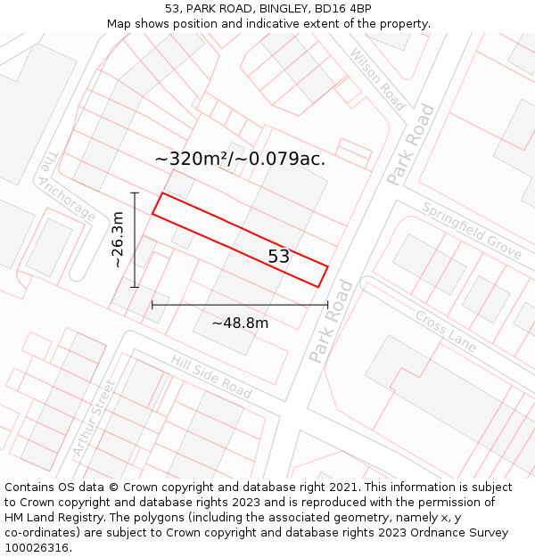 53, PARK ROAD, BINGLEY, BD16 4BP: Plot and title map