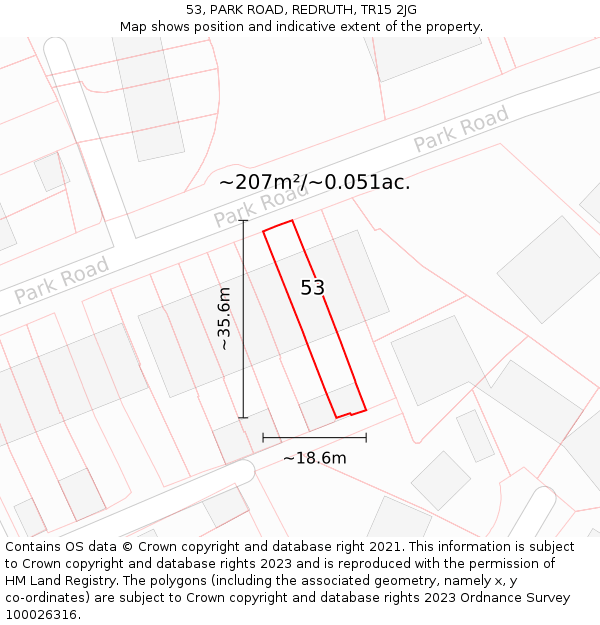 53, PARK ROAD, REDRUTH, TR15 2JG: Plot and title map