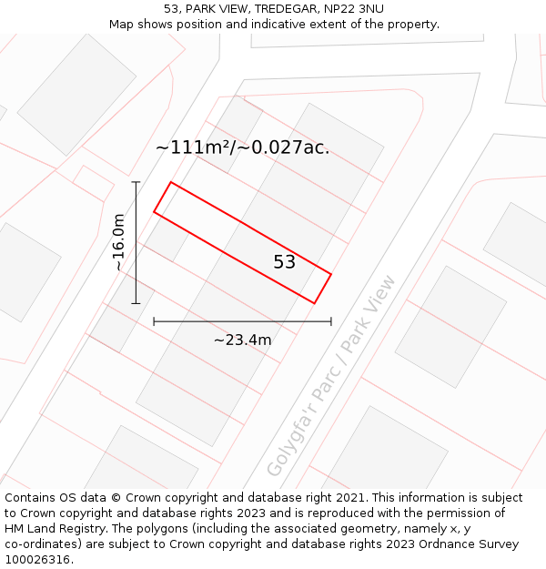53, PARK VIEW, TREDEGAR, NP22 3NU: Plot and title map