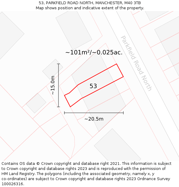 53, PARKFIELD ROAD NORTH, MANCHESTER, M40 3TB: Plot and title map