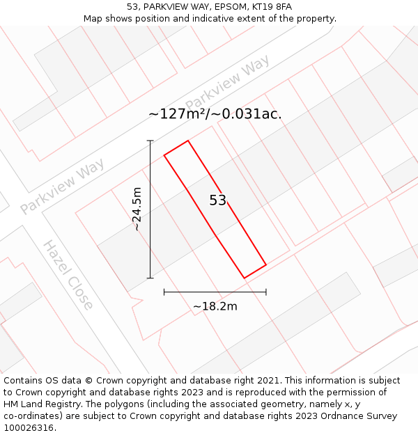 53, PARKVIEW WAY, EPSOM, KT19 8FA: Plot and title map